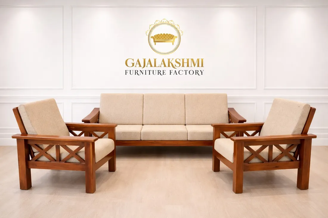 Cross Panel Teak Sofa Set